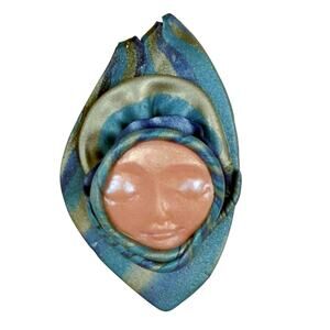 RARE Polymer Abstract Sleeping Face Brooch Pin SIGNED Art Nouveau Modernist